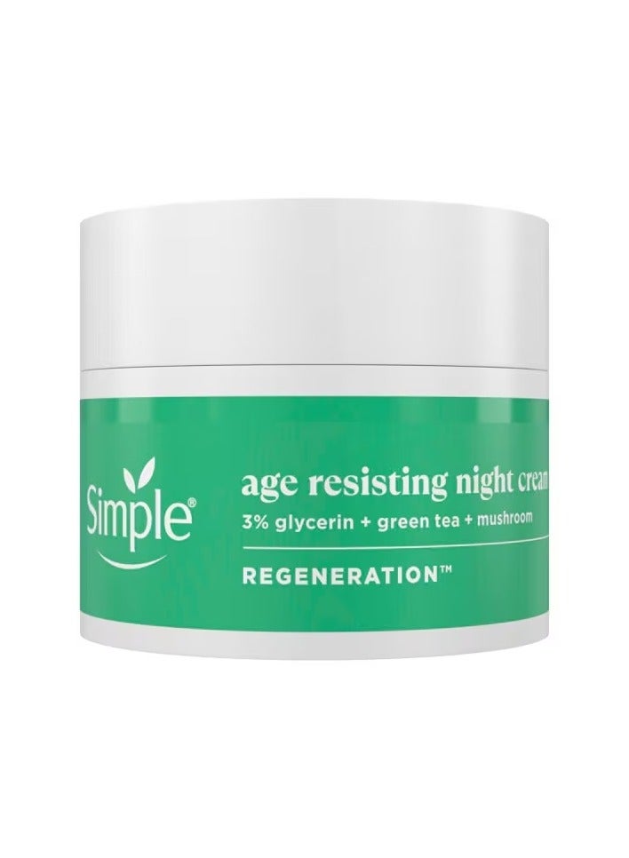 simple Age Resisting Night Cream with 3% Glycerin, Green Tea and Mushroom Extract Moisturiser for Overnight Skin Rejuvenation 50 ml - Image 3