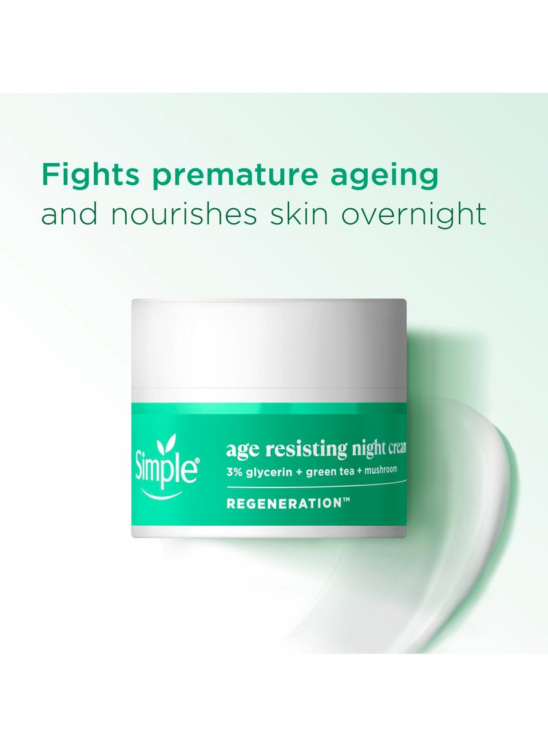simple Age Resisting Night Cream with 3% Glycerin, Green Tea and Mushroom Extract Moisturiser for Overnight Skin Rejuvenation 50 ml - Image 2