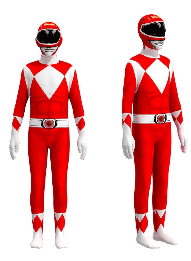 Halamodo Red Rangers Dinosaur Force Cosplay Costume, Power Rangers - White Tiger Bodysuit ,Children's Role-Play Clothing ,Suitable For Children's Birthday, Stage Performances, Theme Parties, Talent Shows And Other Occasions ,For Ages 3-10 Kids - Image 2