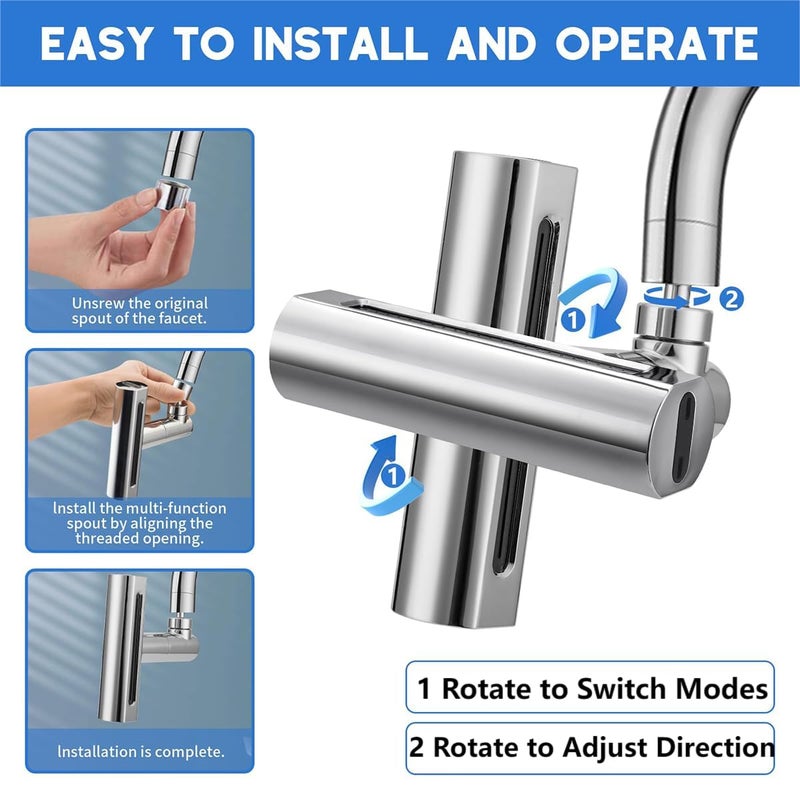 CONSILA 4in1 360 Rotatable Faucet Spray Head Extender with 4 Adjustment Mode SplashProof Kitchen Faucet Head Replacement High Arc Sink Faucet Suitable for Washing Fruit Vegetables - Image 4