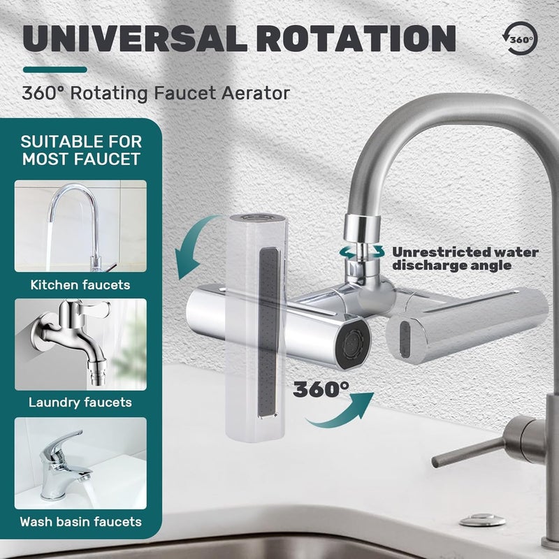 CONSILA 4in1 360 Rotatable Faucet Spray Head Extender with 4 Adjustment Mode SplashProof Kitchen Faucet Head Replacement High Arc Sink Faucet Suitable for Washing Fruit Vegetables - Image 2
