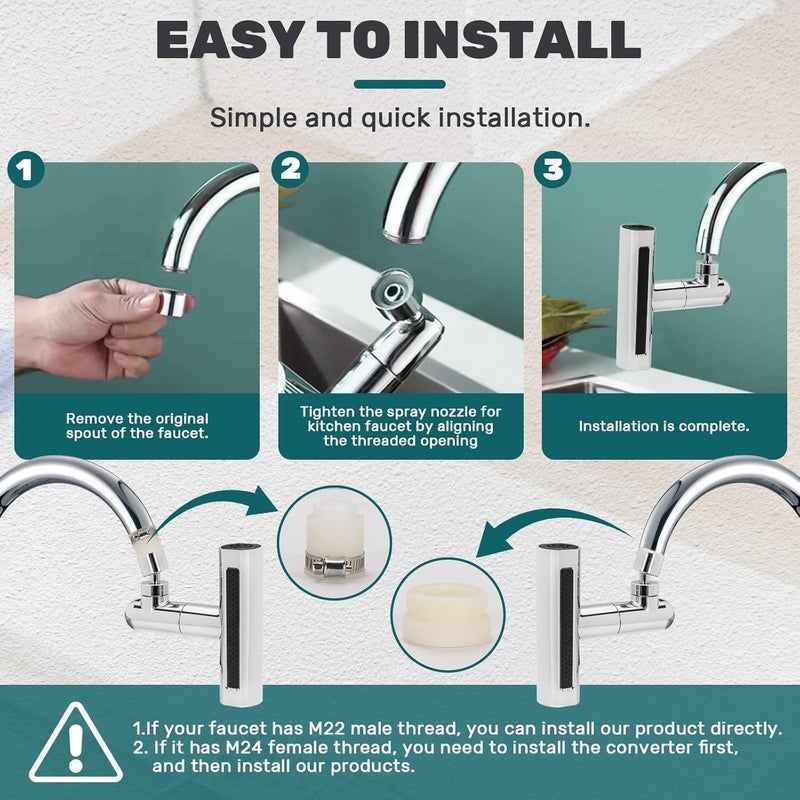 CONSILA 4in1 360 Rotatable Faucet Spray Head Extender with 4 Adjustment Mode SplashProof Kitchen Faucet Head Replacement High Arc Sink Faucet Suitable for Washing Fruit Vegetables - Image 5