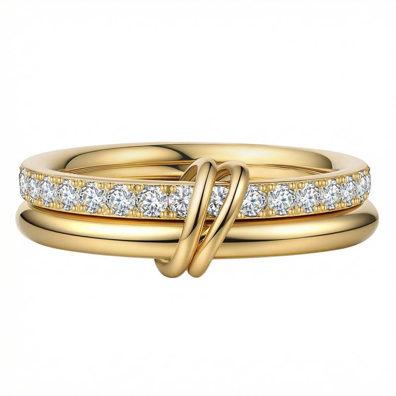 PDWZNBA 18K Gold-plated Stackable Rings for Women Interlocking Ring Gold-Silver Mixed Statement Rings Dainty Fashion Connected Band Thumb Ring Jewelry Gift for Women - Image 1