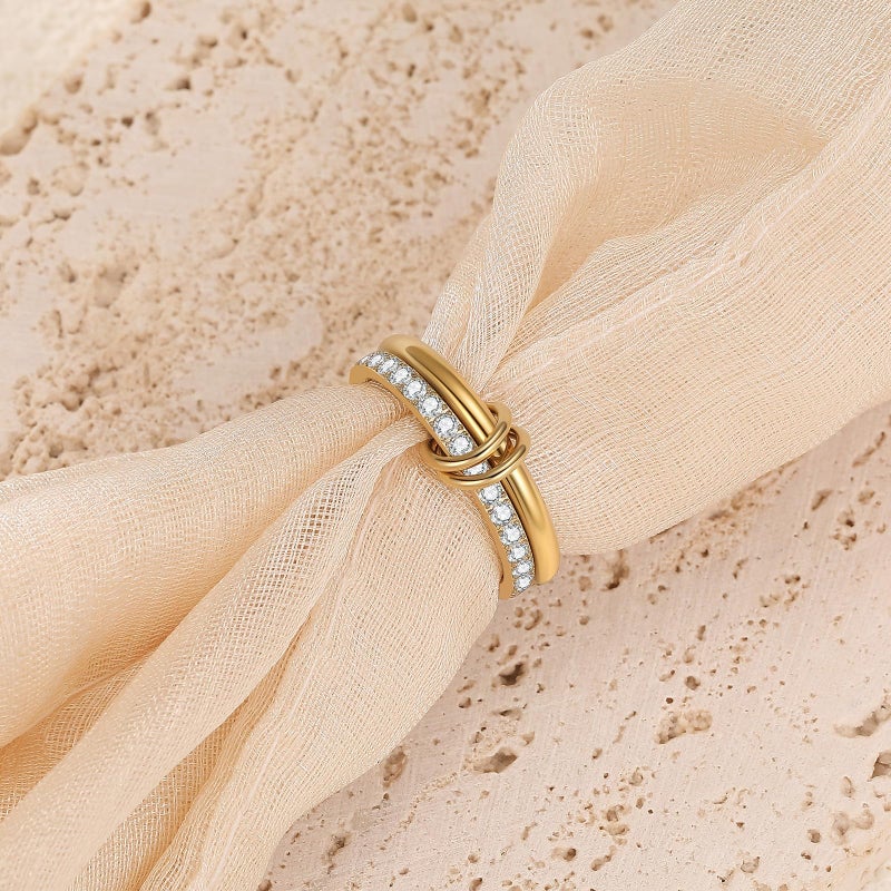 PDWZNBA 18K Gold-plated Stackable Rings for Women Interlocking Ring Gold-Silver Mixed Statement Rings Dainty Fashion Connected Band Thumb Ring Jewelry Gift for Women - Image 4