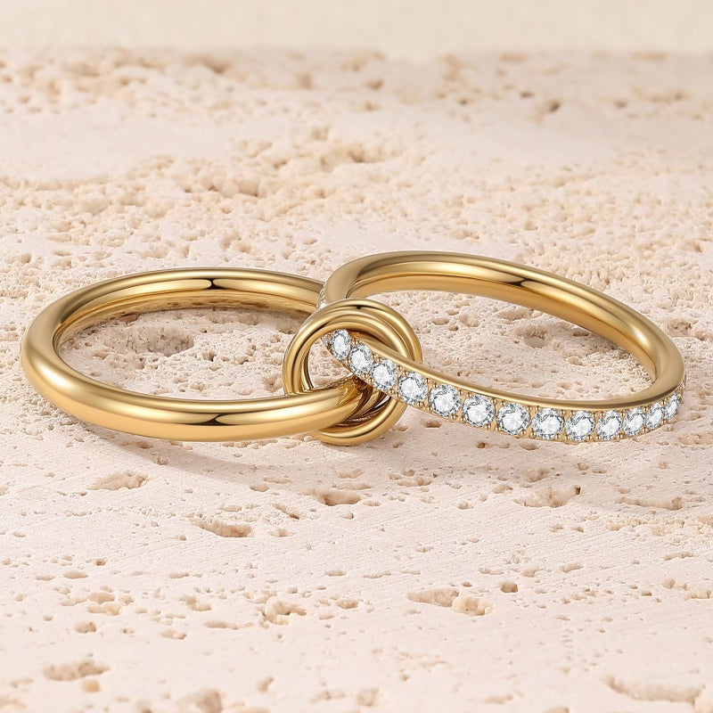 PDWZNBA 18K Gold-plated Stackable Rings for Women Interlocking Ring Gold-Silver Mixed Statement Rings Dainty Fashion Connected Band Thumb Ring Jewelry Gift for Women - Image 2
