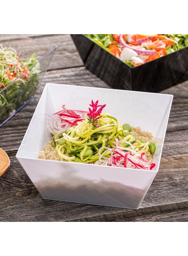 Restaurantware أوعية بلاستيكية مربعة سعة 18 أونصة، 25 وعاء بلاستيكي مربع متوسط - قابلة لإعادة التدوير، مقاومة للكسر، أوعية بلاستيكية مربعة بيضاء قابلة للاستخدام مرة واحدة، متينة، للحفلات أو فعاليات تقديم الطعام - Image 3