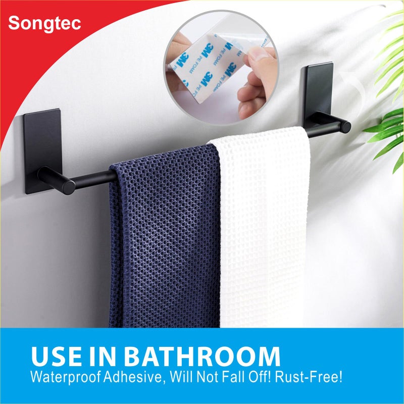 Songtec Adhesive Towel Bar Black 16-Inch, Stick On Bath Towel Rack No Drill, Strong Adhesion Tape Mount Towel Holder, Stainless Steel - Black - Image 2