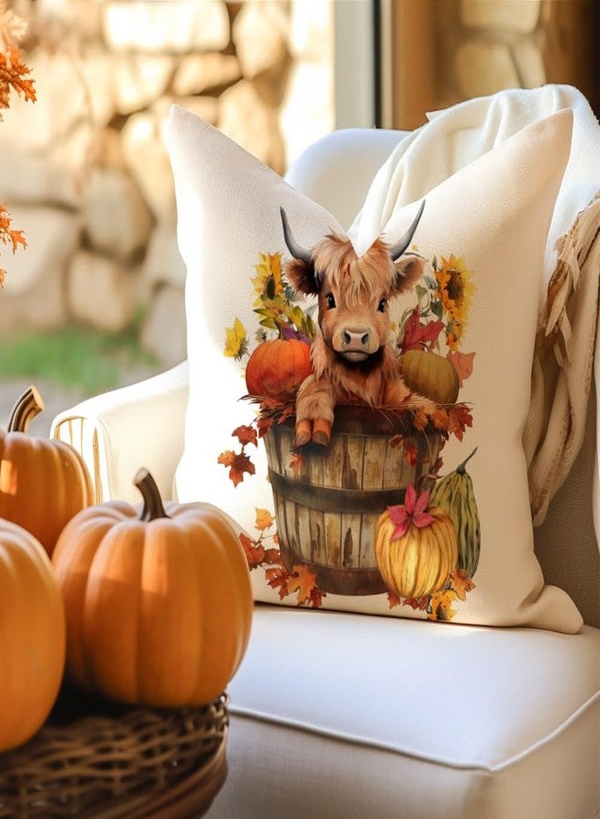 RABUSOFA Fall Outdoor Pillow Covers 18x18 Inch Waterproof Set of 2 Autumn Highland Cow Sunflower Farmhouse Decorations for Home Thanksgiving Pumpkin Decor Decorative Throw Pillow Cases for Patio Couch - Image 2