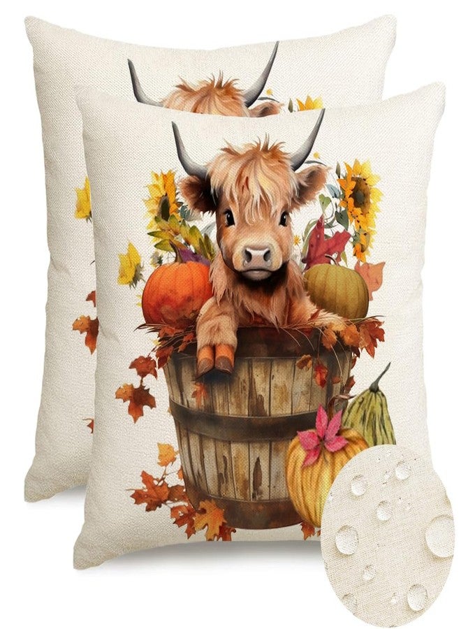 RABUSOFA Fall Outdoor Pillow Covers 18x18 Inch Waterproof Set of 2 Autumn Highland Cow Sunflower Farmhouse Decorations for Home Thanksgiving Pumpkin Decor Decorative Throw Pillow Cases for Patio Couch - Image 1