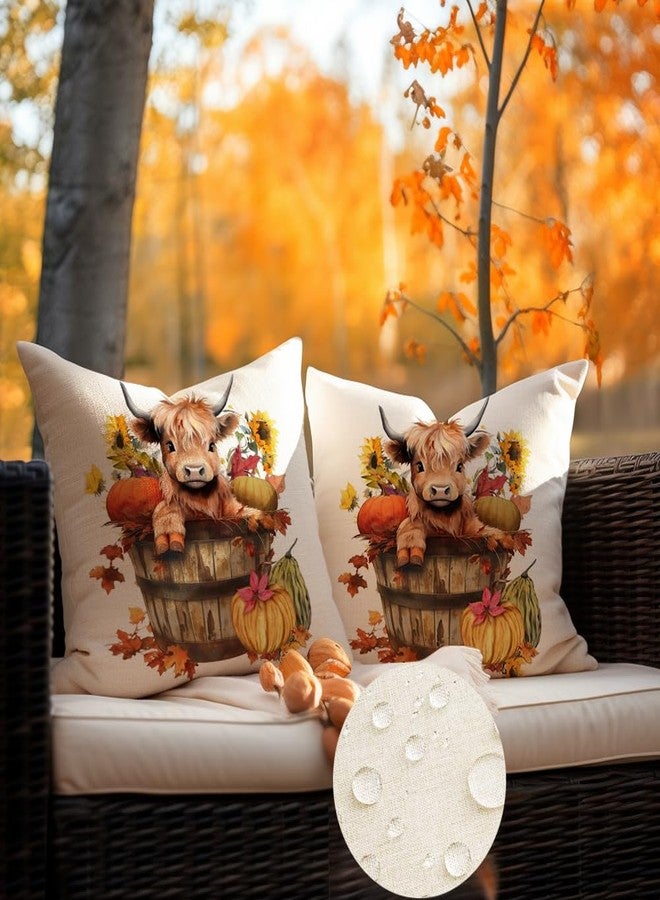 RABUSOFA Fall Outdoor Pillow Covers 18x18 Inch Waterproof Set of 2 Autumn Highland Cow Sunflower Farmhouse Decorations for Home Thanksgiving Pumpkin Decor Decorative Throw Pillow Cases for Patio Couch - Image 3