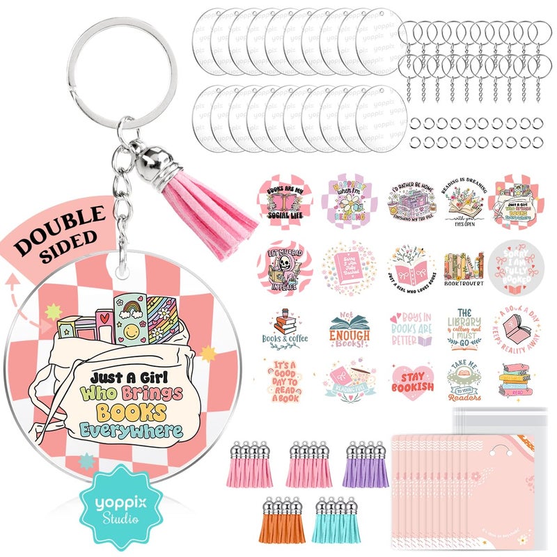 YOPPIX 140 PCS Acrylic Keychain Blank Set, Book Double-Sided UV DTF Stickers Acrylic Keychain Making Kits for Vinyl DIY Craft Project - Image 1