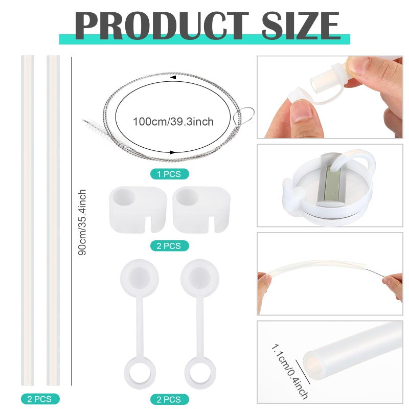 Baderke 2 Set Extra Long 35" Reusable Silicone Straws Compatible with Stanley 40 oz Tumbler Large Water Wine Bottle Flexible Drinking Straws & Cleaning Brushes Tumbler Accessories(Clear) - Image 2