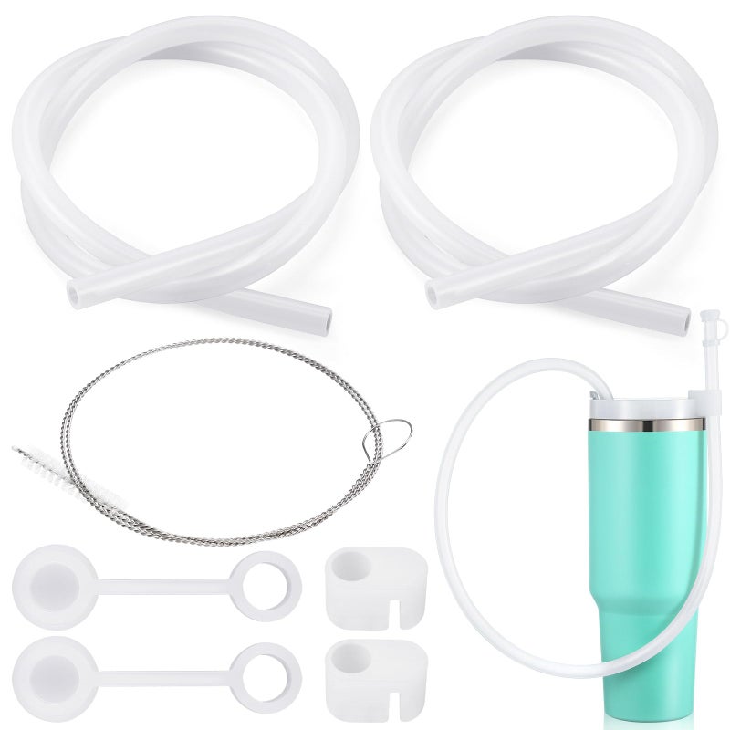 Baderke 2 Set Extra Long 35" Reusable Silicone Straws Compatible with Stanley 40 oz Tumbler Large Water Wine Bottle Flexible Drinking Straws & Cleaning Brushes Tumbler Accessories(Clear) - Image 1