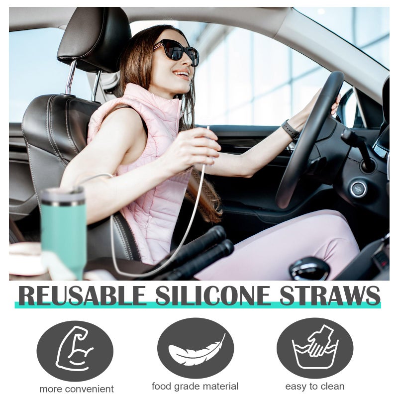 Baderke 2 Set Extra Long 35" Reusable Silicone Straws Compatible with Stanley 40 oz Tumbler Large Water Wine Bottle Flexible Drinking Straws & Cleaning Brushes Tumbler Accessories(Clear) - Image 5