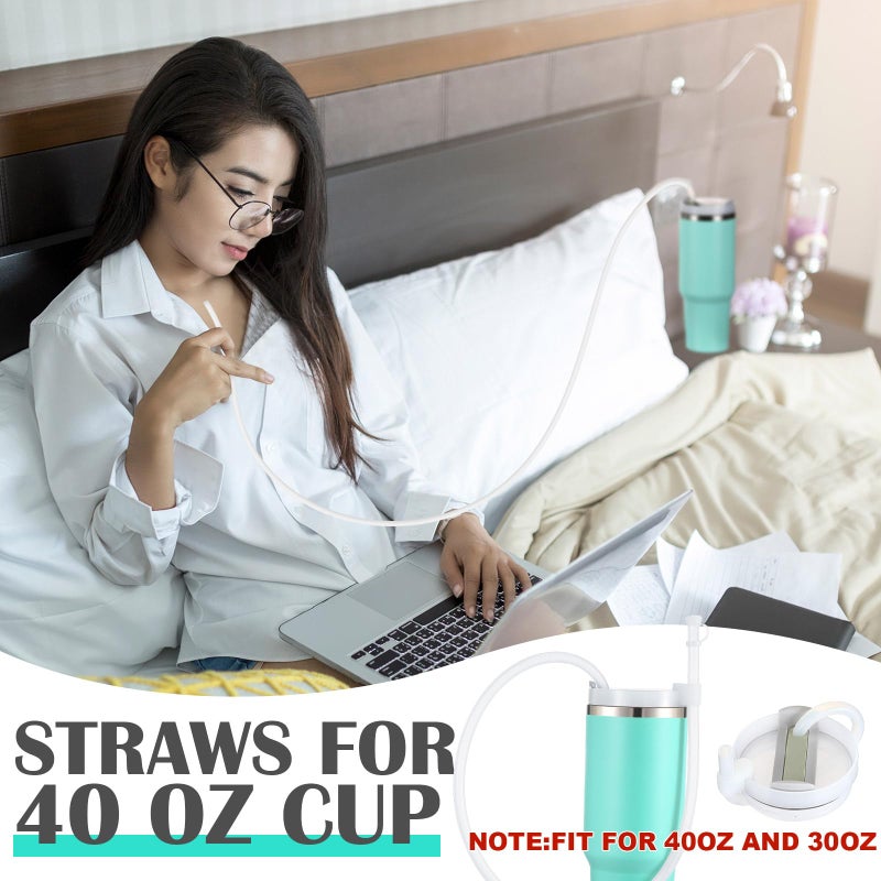 Baderke 2 Set Extra Long 35" Reusable Silicone Straws Compatible with Stanley 40 oz Tumbler Large Water Wine Bottle Flexible Drinking Straws & Cleaning Brushes Tumbler Accessories(Clear) - Image 4