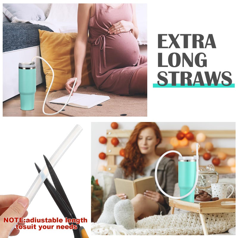Baderke 2 Set Extra Long 35" Reusable Silicone Straws Compatible with Stanley 40 oz Tumbler Large Water Wine Bottle Flexible Drinking Straws & Cleaning Brushes Tumbler Accessories(Clear) - Image 3