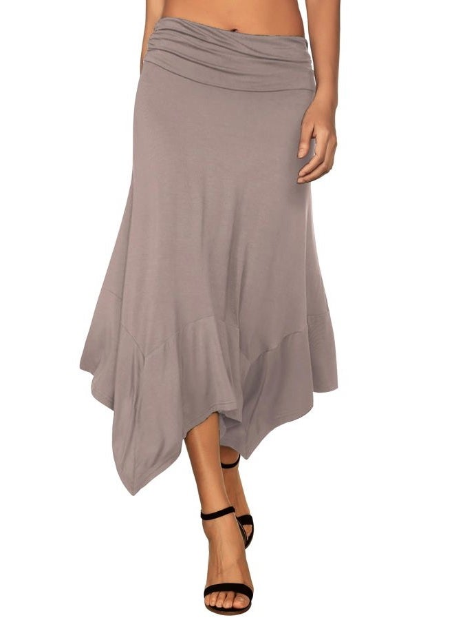 DJT Women's Flowy Handkerchief Hemline Midi Skirt X-Large Coffee - Image 1