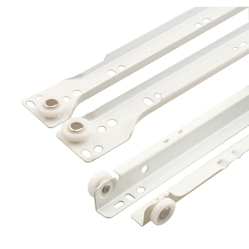 Prime-Line R 7212 Drawer Slide Kit – Replace Drawer Track Hardware – Self-Closing Design –Fits Most Bottom/ Side-Mounted Drawer Systems –19-3/4 In. Steel Tracks, Plastic Wheels, White (1 Pair) - Image 1