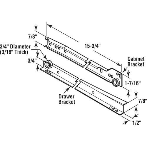 Prime-Line R 7212 Drawer Slide Kit – Replace Drawer Track Hardware – Self-Closing Design –Fits Most Bottom/ Side-Mounted Drawer Systems –19-3/4 In. Steel Tracks, Plastic Wheels, White (1 Pair) - Image 2