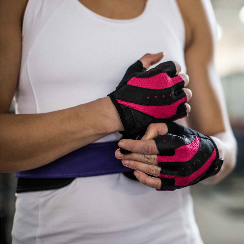Harbinger Women's Pro Gloves with Vented Cushioned Leather Palm for Weightlifting, Training, Fitness, and Gym Workouts,Black/Pink Large - Image 5