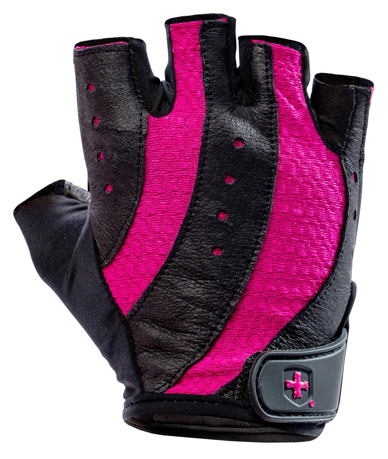 Harbinger Women's Pro Gloves with Vented Cushioned Leather Palm for Weightlifting, Training, Fitness, and Gym Workouts,Black/Pink Large - Image 1