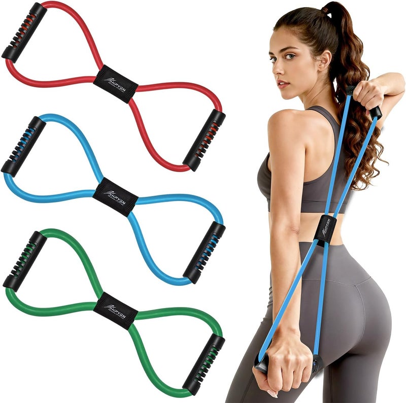 HPYGN Resistance Bands, Figure 8 Exercise Bands for Women Men, 8 Shaped Resistance Bands for Arms, Chest Expander, Yoga Gym Fitness Pulling Rope 8 Word Elastic for Exercise Muscle Training Tubing - Image 1