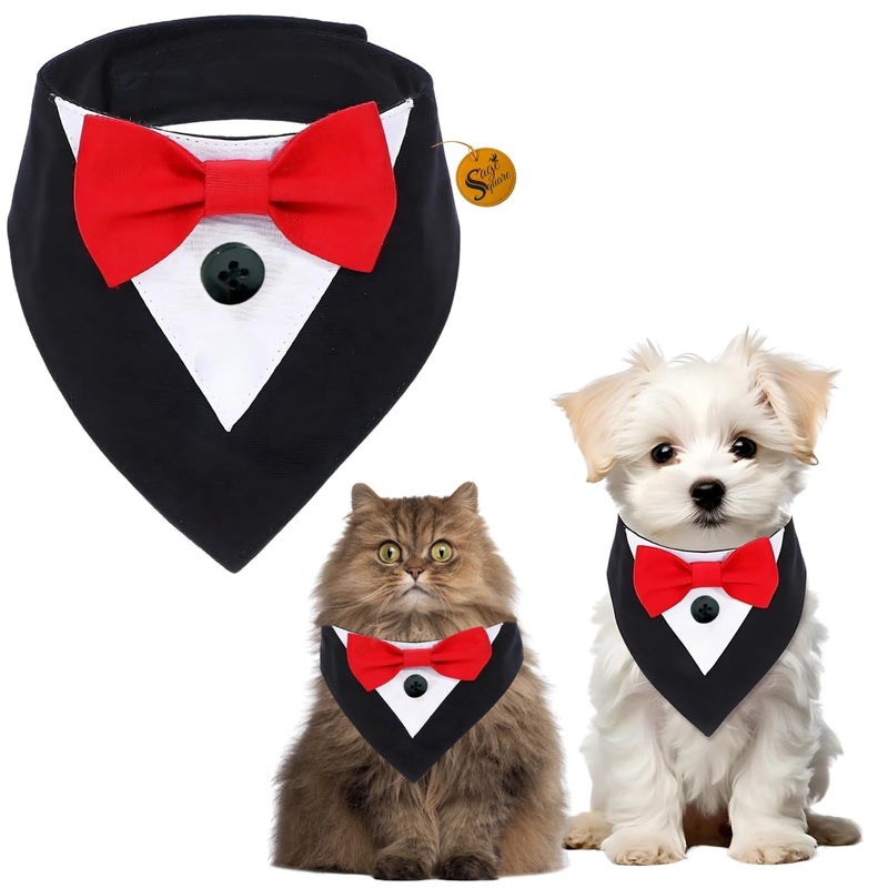 Sage Square Trendy Tuxedo Bandana for Pets | Perfect for Special Occasions Like Weddings, Birthdays & Parties | Easy to Wear, Comfortable Fit | Luxury Apparel for Dogs & Cats (Black & Red, Medium) - Image 1
