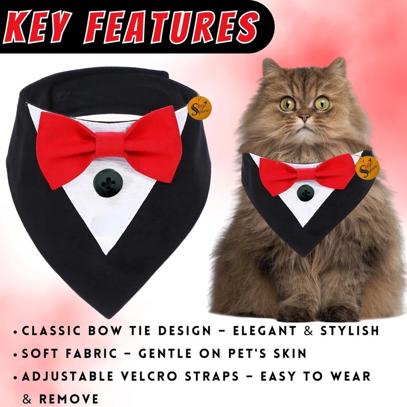Sage Square Trendy Tuxedo Bandana for Pets | Perfect for Special Occasions Like Weddings, Birthdays & Parties | Easy to Wear, Comfortable Fit | Luxury Apparel for Dogs & Cats (Black & Red, Medium) - Image 5