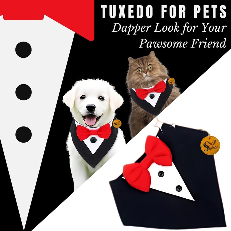 Sage Square Trendy Tuxedo Bandana for Pets | Perfect for Special Occasions Like Weddings, Birthdays & Parties | Easy to Wear, Comfortable Fit | Luxury Apparel for Dogs & Cats (Black & Red, Medium) - Image 4