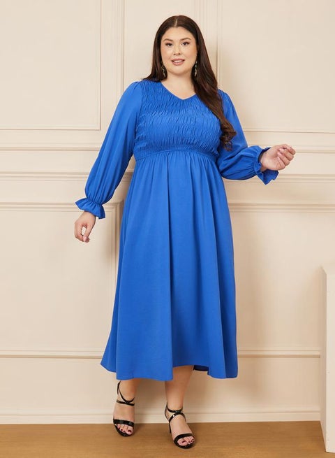 Styli Plus Shirred A-Line Midi Dress