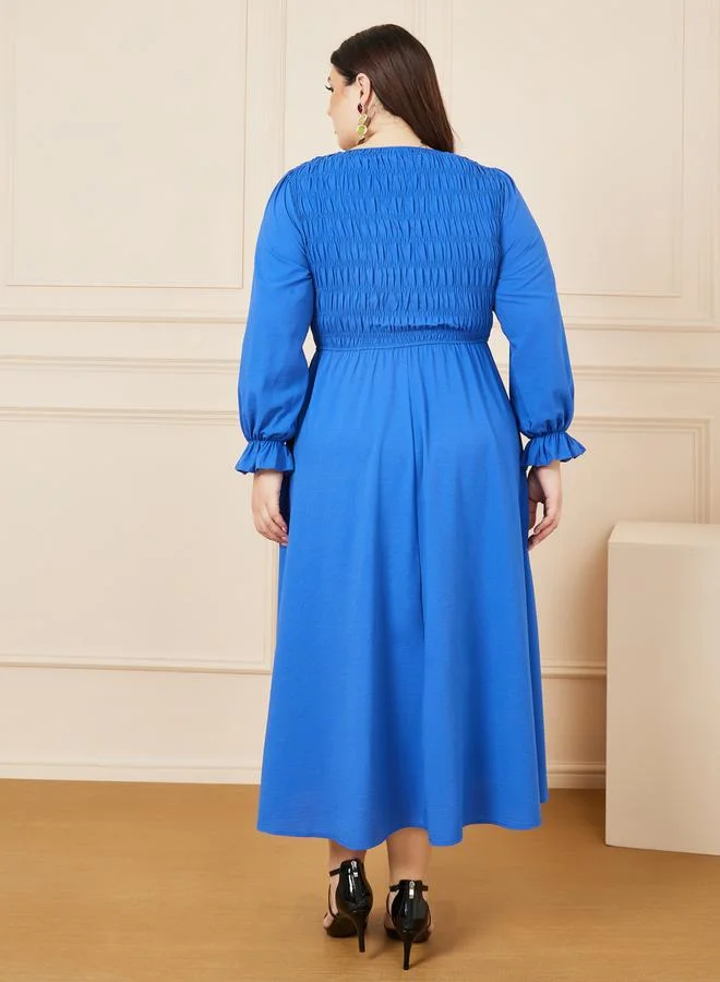 Styli Smocked Bodice Midi Dress