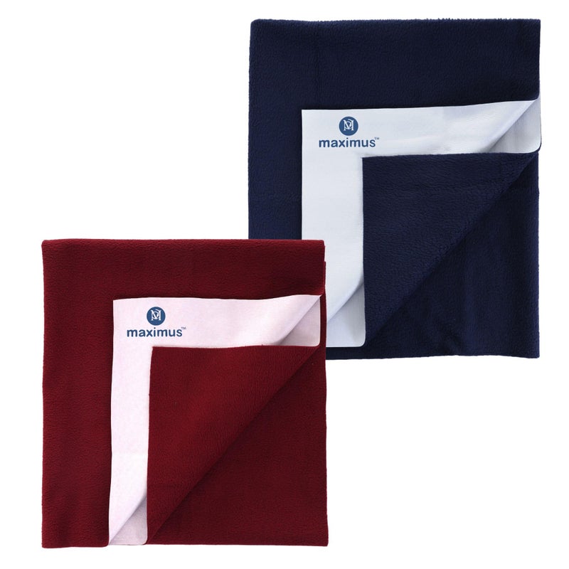 THE MAXIMUS Maximus Waterproof Quick Dry Sheet for Baby Pack of 2 | Bed Pad Extra Absorbent Washable Matress Protector | Baby Bed Protector Sheet for Toddler Children (50x70 cm) (NBLUE and Maroon, Small) - Image 1