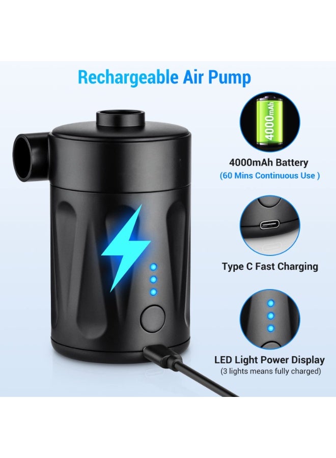 Kiboule Electric Air Pump with 4000 mAh Battery, Portable Compact Mini Pump USB Rechargeable for Inflating and Vacuuming for Air Bed Air Mattress Swimming Ring Clothing Vacuum Bag - Image 2