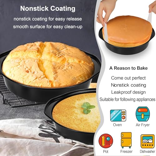 AWTBDP 8 Inch Cake Pan, Nonstick 4 Pack Round Cake Pans with 100PCS Pre-cut Parchment Paper for Birthday Christmas, Durable Circle Cake Pan Sets with Handle for Baking Multi-Layer Cakes, Dishwasher Safe - Image 4