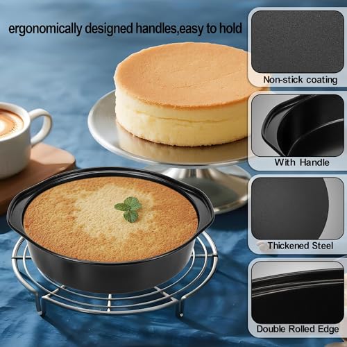 AWTBDP 8 Inch Cake Pan, Nonstick 4 Pack Round Cake Pans with 100PCS Pre-cut Parchment Paper for Birthday Christmas, Durable Circle Cake Pan Sets with Handle for Baking Multi-Layer Cakes, Dishwasher Safe - Image 5