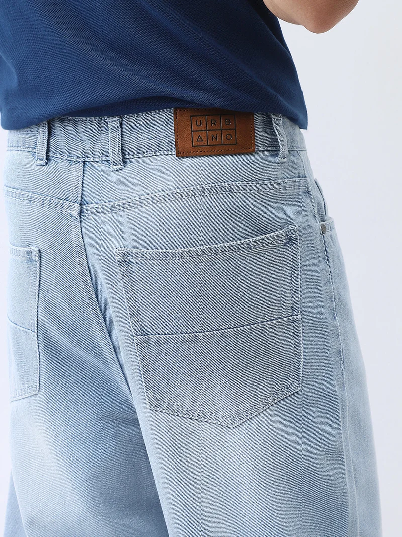 Urbano Fashion  Urbano Fashion Men's Ice Blue Loose Baggy Fit Washed Jeans Non-Stretchable  | Best Price UAE