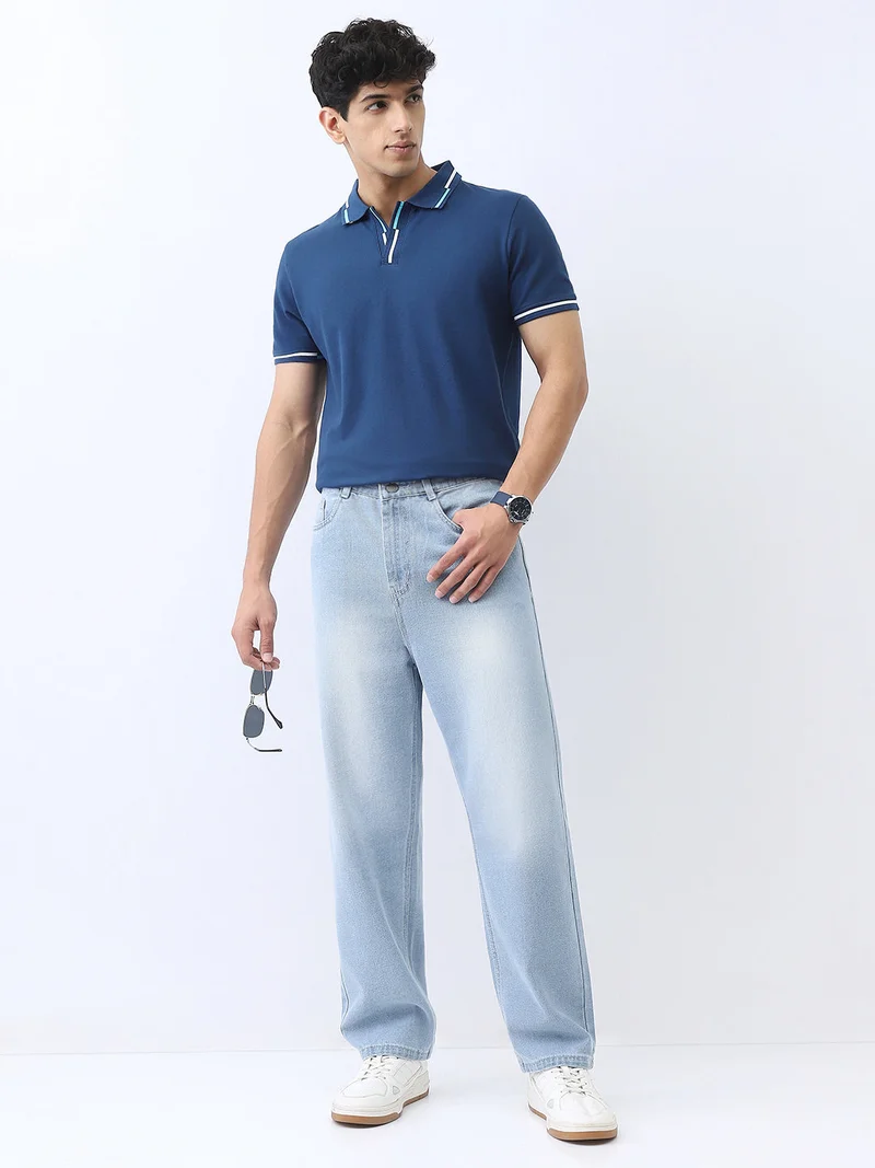 Urbano Fashion  Urbano Fashion Men's Ice Blue Loose Baggy Fit Washed Jeans Non-Stretchable  | Best Price UAE