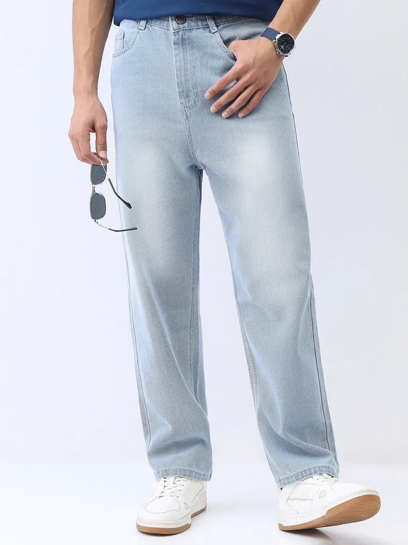 Urbano Fashion  Urbano Fashion Men's Ice Blue Loose Baggy Fit Washed Jeans Non-Stretchable  | Best Price UAE