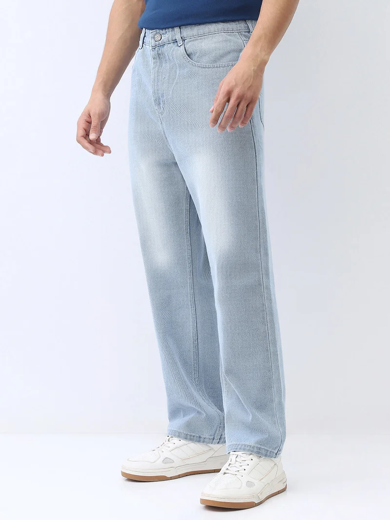 Urbano Fashion  Urbano Fashion Men's Ice Blue Loose Baggy Fit Washed Jeans Non-Stretchable  | Best Price UAE