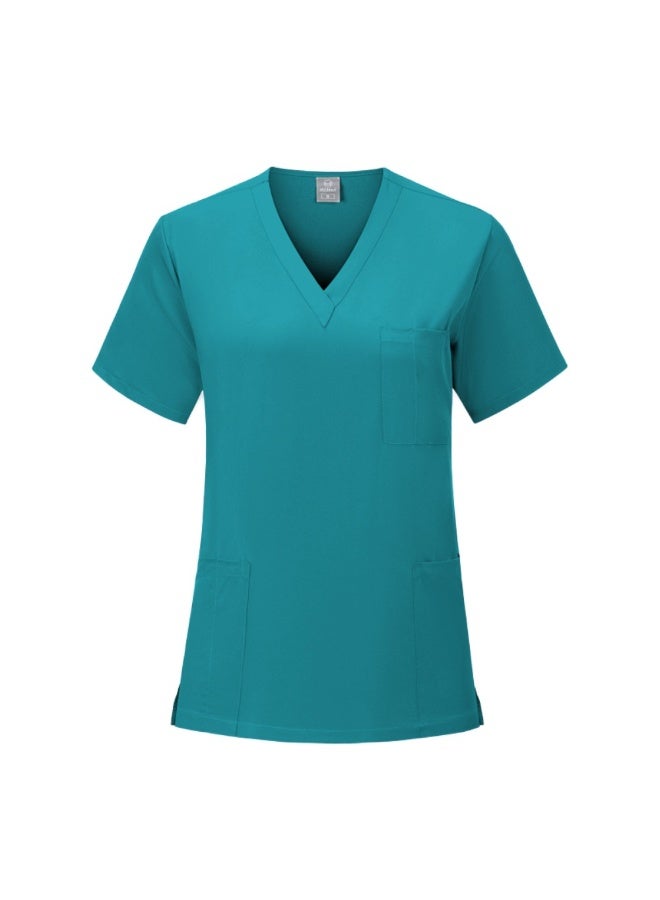Loquat Womens Medical Scrubs Single Top Medical Uniform Single Printed Top Lake Blue - Image 1