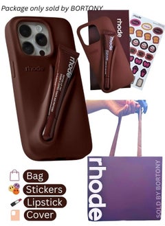 Rhode Phone Case Combo for iPhone 15 Pro Max – Peptide Lip Gloss + Elegant Silicone Cover with Tote Bag & Stickers | Stylish Gift Set for Girls & Women | Ideal for Birthdays, Holidays, Special Occasions & Self-Care (Chocolate)
