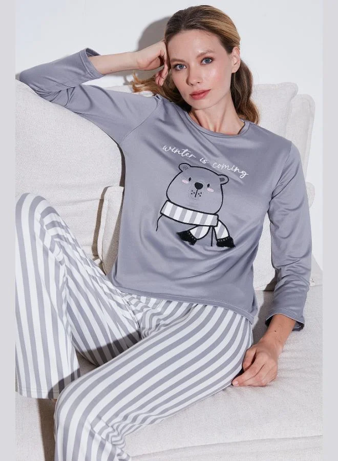 Lela Lela Regular Fit Patterned Crew Neck Pajama Set Women's PAJAMA SET 65719102