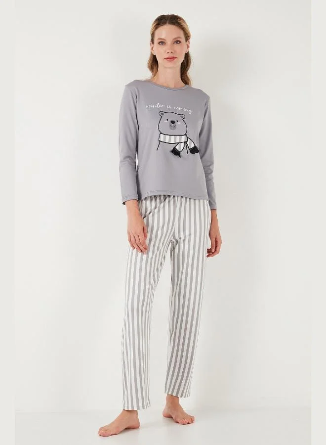 Lela Lela Regular Fit Patterned Crew Neck Pajama Set Women's PAJAMA SET 65719102