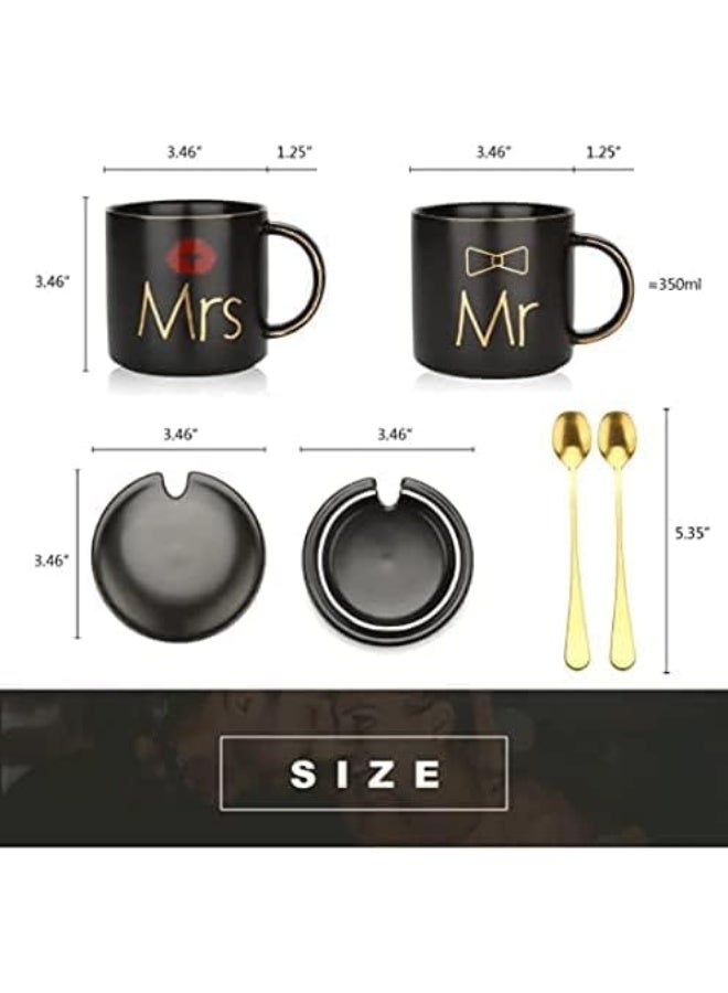 Neox Mr and Mrs Coffee Mug, Ceramic Marble Coffee/Tea Cupp with lid, Spoon set, Personalized Gift Set for Couple, Parents, Wedding Gift, Engagement Wedding Bridal Shower Bride and Groom to Be Newlyweds Anniversary (14oz) (Black/Black)    Mr and Mrs Couples Coffee Mugs Cups Gifts Set for Engagement Wedding Bridal Shower Bride and Groom to Be Newlyweds Anniversary - Ceramic Marble - Image 3