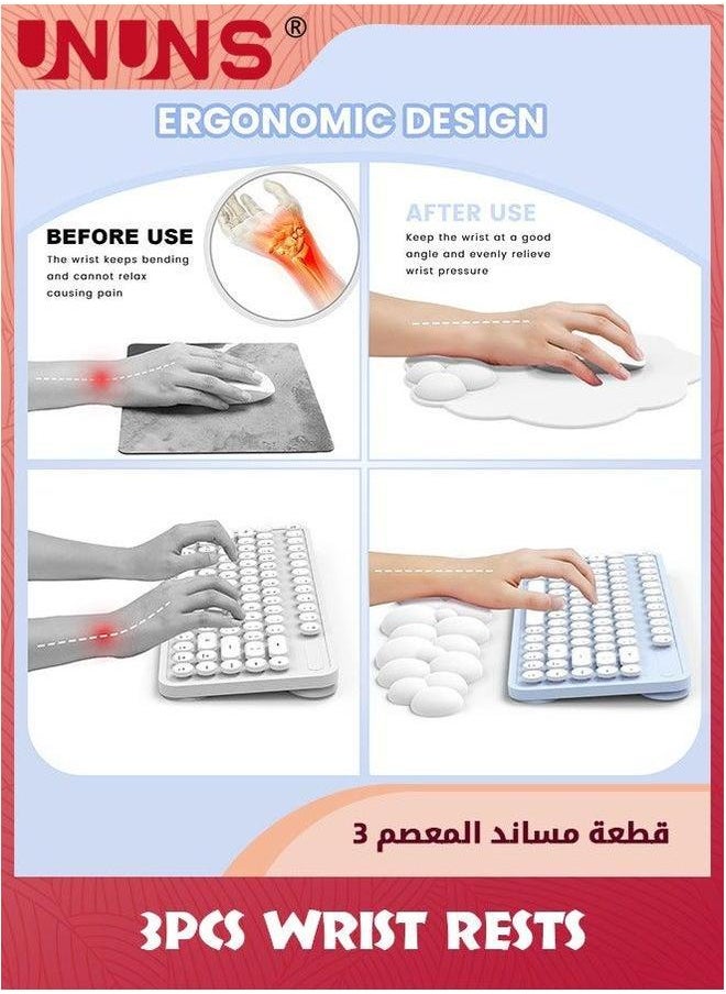 UNUNS Cloud Mouse Pad With Wrist Rest And Keyboard Rest,Ergonomic Set Memory Foam,Cute Waterproof PU Leather Mousepad Coaster For Computer Home Office,White  - Image 5