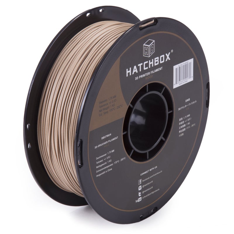 HATCHBOX 1.75mm Wood PLA 3D Printer Filament, 1 KG Spool, Dimensional Accuracy +/- 0.03 mm, 3D Printing Wood Filament - Image 1
