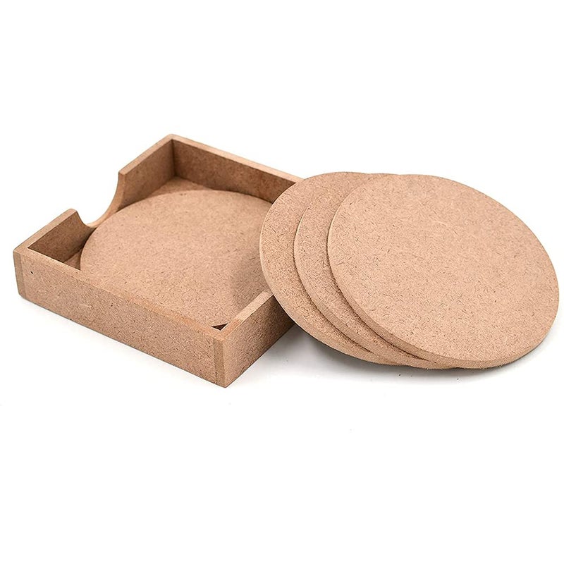 IVEI كوسترات MDF قابلة للتخصيص مع حامل - كوسترات خشبية MDF عادية وحامل قطع فارغة للرسم، الحرف اليدوية، الديكوباج، فن الراتنج والديكور (دائري مع حامل) - Image 1