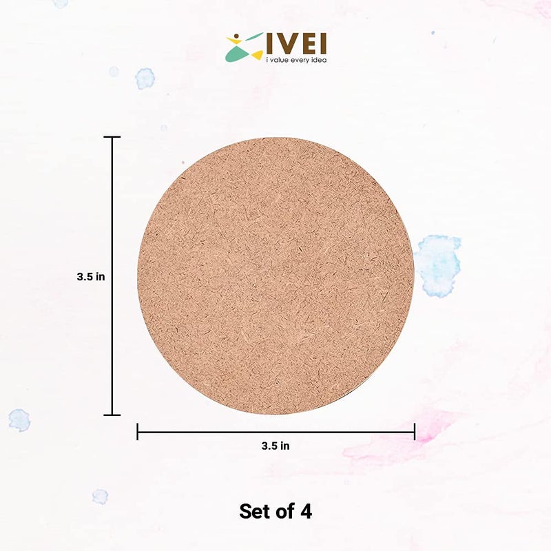 IVEI كوسترات MDF قابلة للتخصيص مع حامل - كوسترات خشبية MDF عادية وحامل قطع فارغة للرسم، الحرف اليدوية، الديكوباج، فن الراتنج والديكور (دائري مع حامل) - Image 4