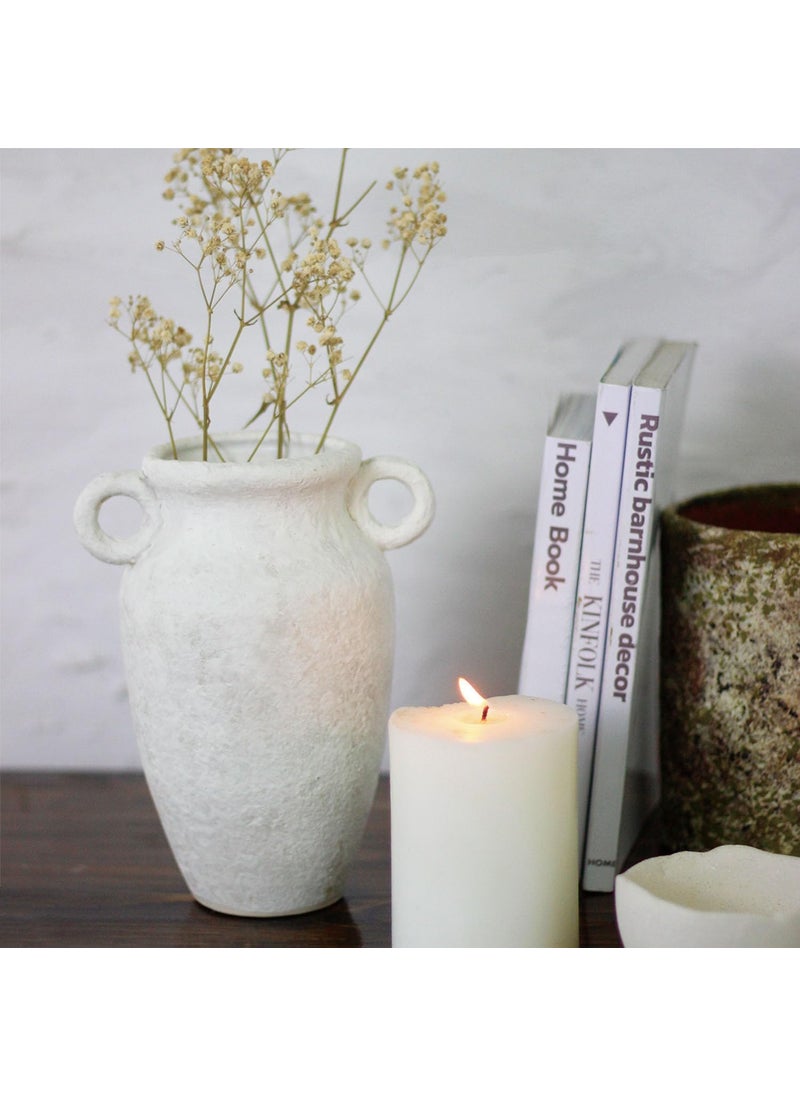 roro roro Handmade Rustic IvoryWhite Prunus Ceramic Vase with Ear Handles 75Inch Tall  Perfect for Home Dcor Flower Arrangements and Centerpieces  - Image 5