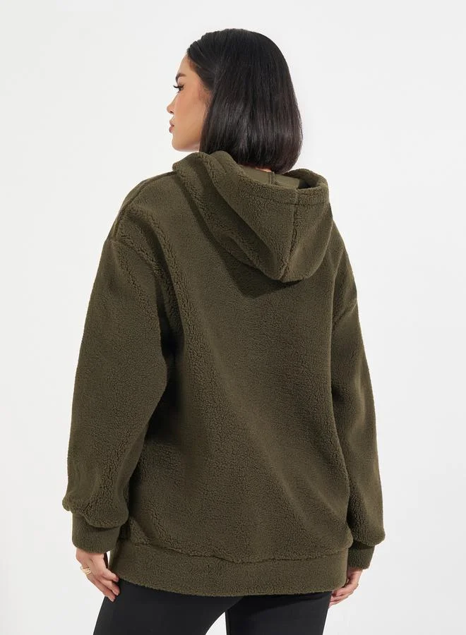 Styli Oversized Longline Faux Fur Zip Through Hoodie
